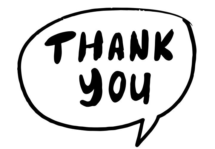 A speech bubble with the words Thank you inside