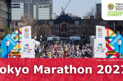 aerial view of the start of the Tokyo Marathon, with hundreds of runners going past the start mark. Text over image reads Tokyo Marathon 2027. Image credit: Tokyo Marathon Foundation.