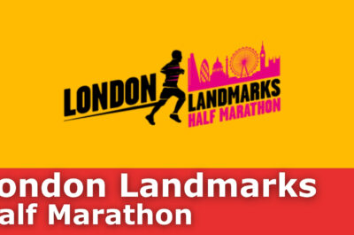 London Landmarks logo showing silhouette of a person running and silhouette of London sights.